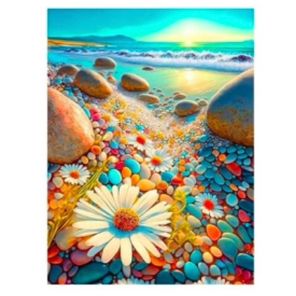 DIY Diamond Painting Kit Colorful Pebble Garden with Daisy Blue Size 30x40cm